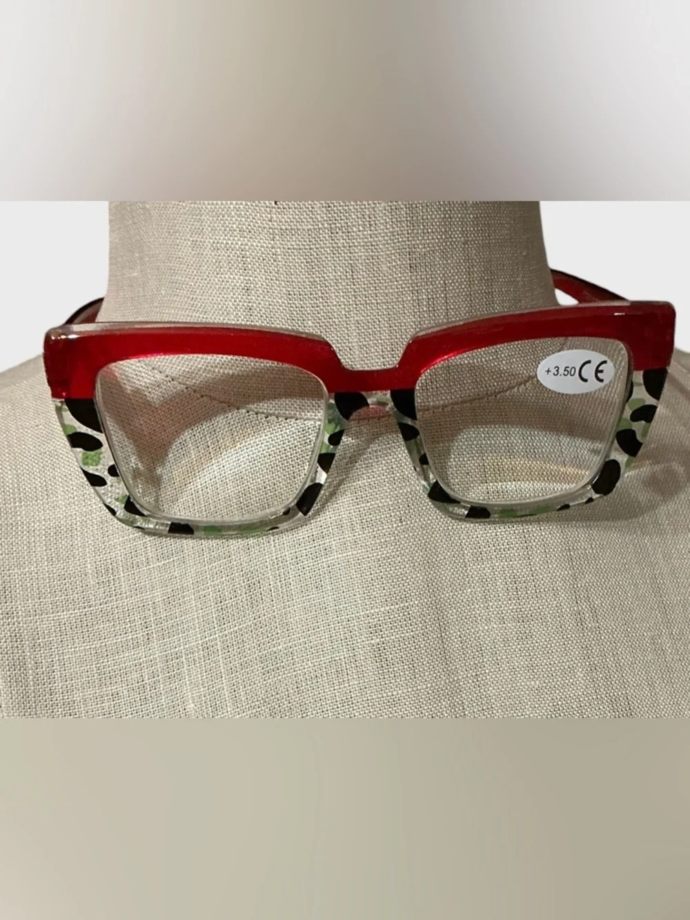Oversized Square Reading Glasses Red Leopard +3.50 Chic Frame